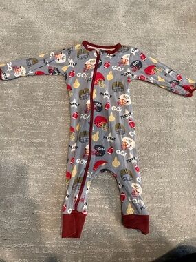 Toddler Football-Print Footed One-Piece Pajamas in Grey and Red